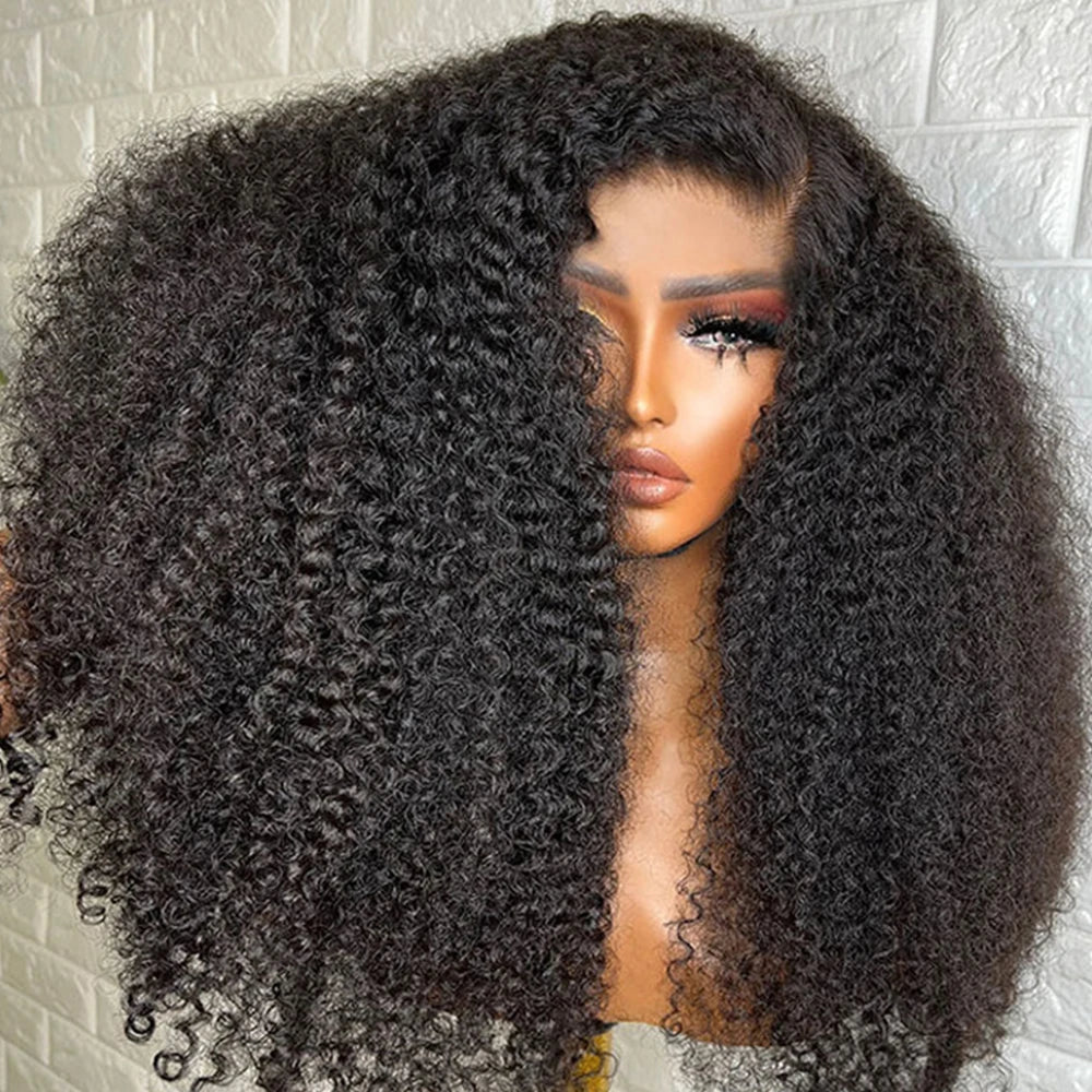 300% Density Kinky Curly 13X4 Hd Transparent Lace Frontal Human Hair Wig For Women Raw Indian Hair Natural Color Pre-Plucked