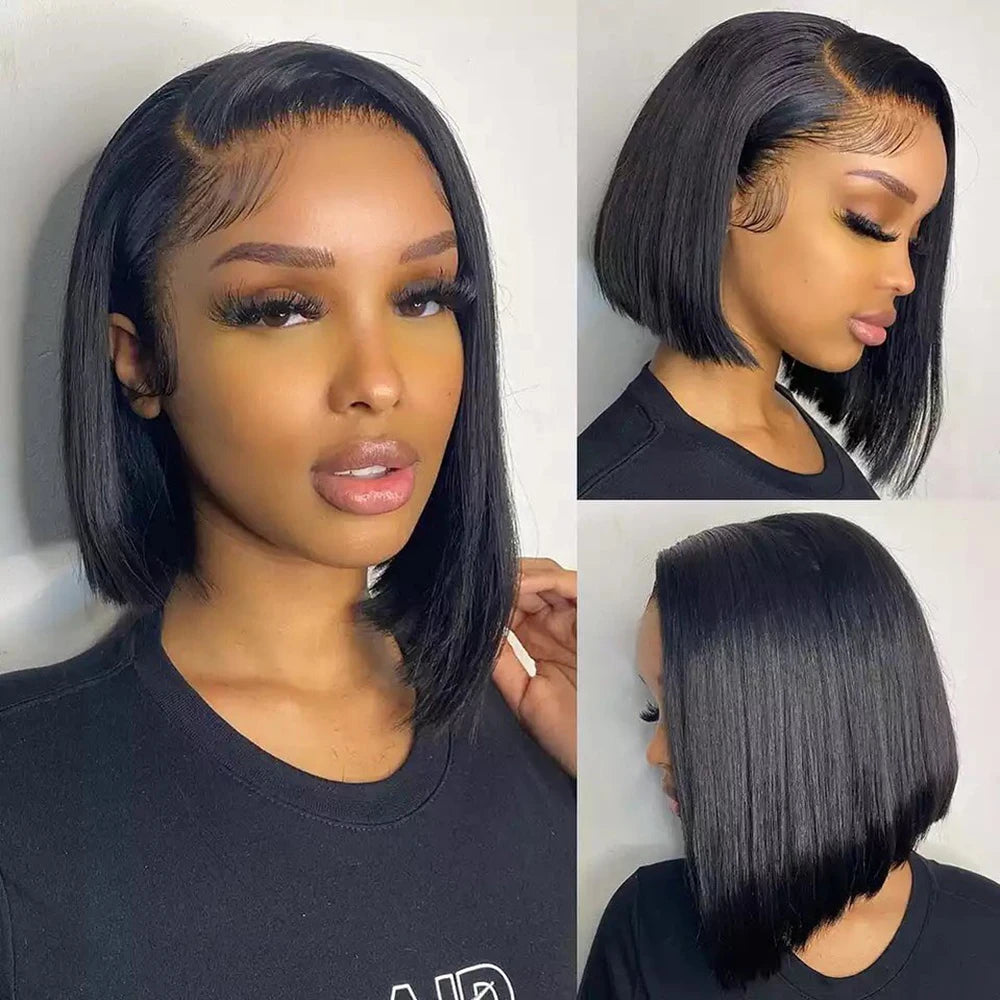 13x4 Lace Front Human Hair Wig Transparent Lace Frontal Wigs For Black Women Short Bob Wig Glueless Remy Straight Natural Wig