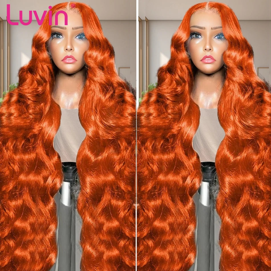 Luvin 13x4 13x6 220% Density Transparent HD Lace Front Wig Human Hair for Women Body Wave Remy Human Hair Ginger Orange 350#