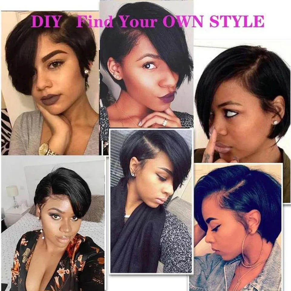 Short Pixie Straight Bob Human Hair L Lace Wigs For Women Brazilian Remy Hair Glueless Ombre 613 Colored Cheap Wigs
