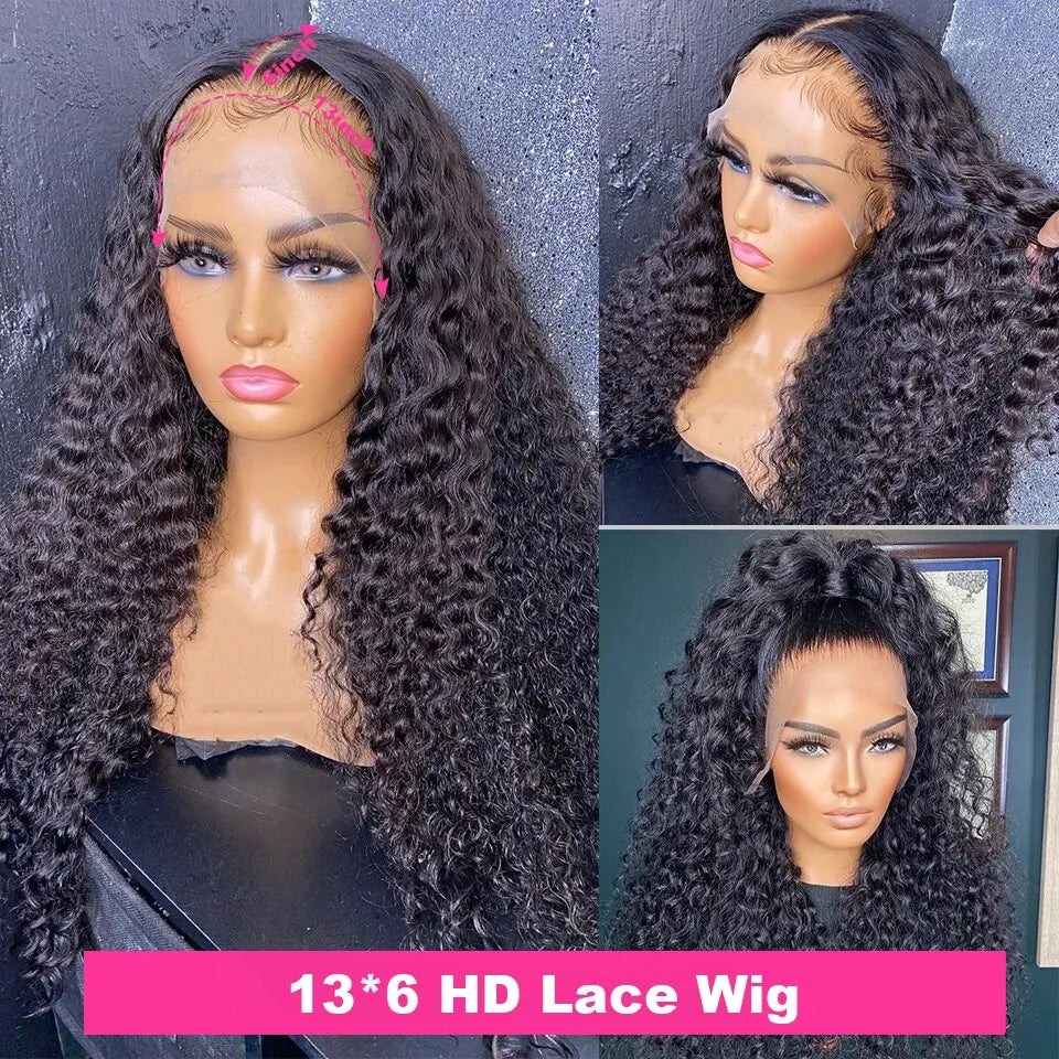 Nicelight Water Wave Transparent 13x6 Lace Frontal Wigs 30 Inch Brazilian Remy Pre Plucked Human Hair Wigs Curly Lace Front Wig
