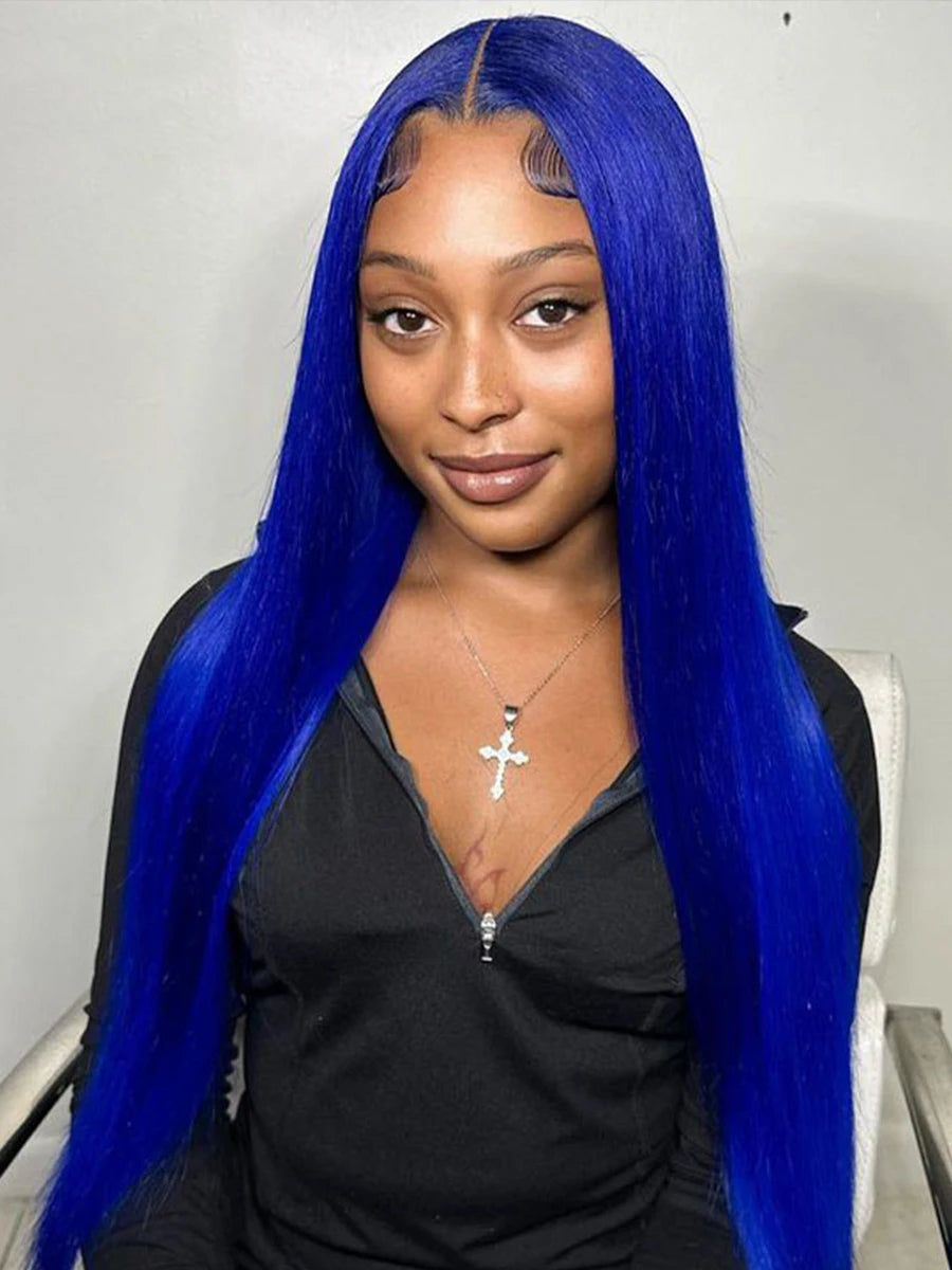 Blue 13x4 Lace Front Body Wave Human Hair Wigs Brazilian Blue Colored HD Transparent Lace Front Wigs For Women Pre Plucked