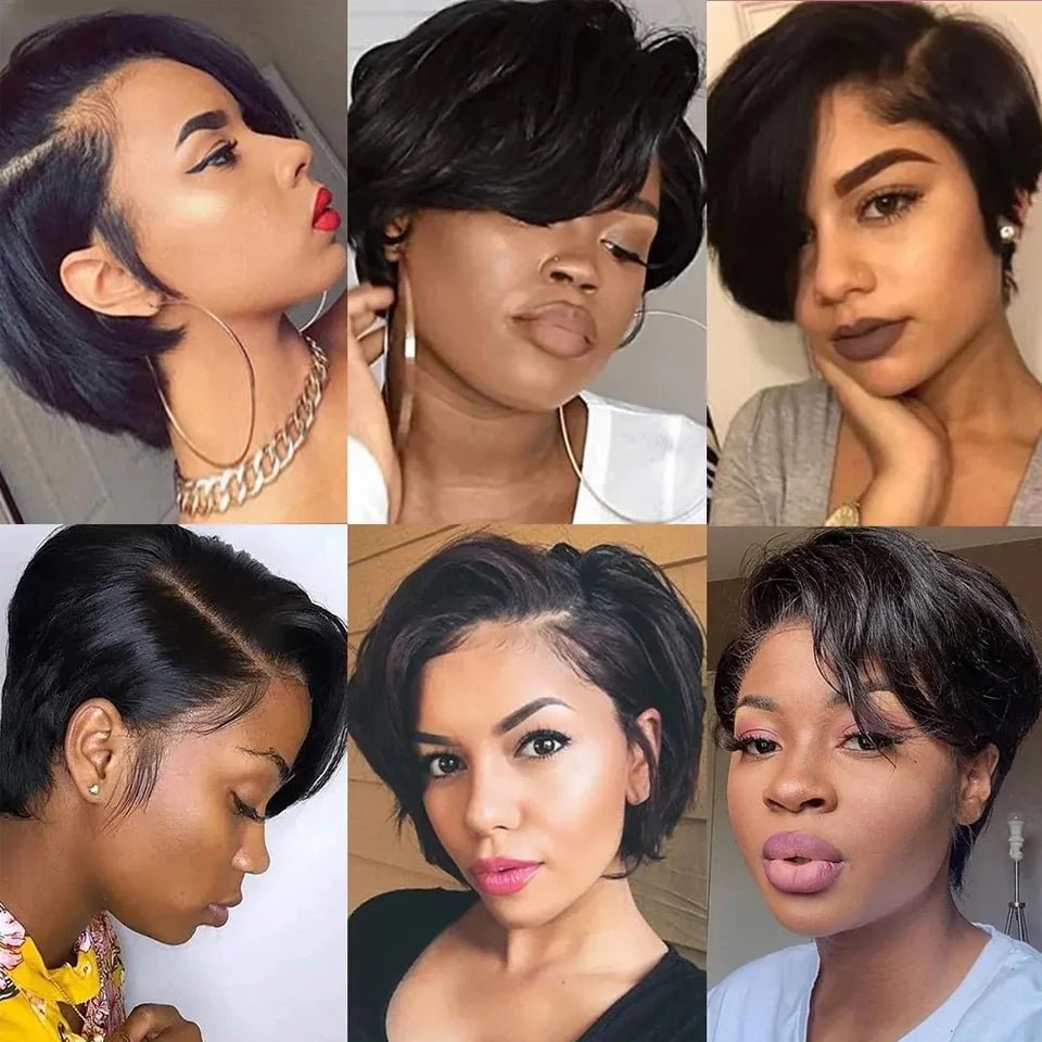 Short Pixie Straight Bob Human Hair L Lace Wigs For Women Brazilian Remy Hair Glueless Ombre 613 Colored Cheap Wigs