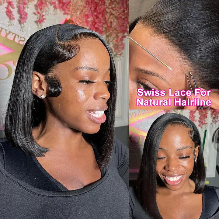 5X5 Closure Bob Short Wig Human Hair Bone Straight Preplucked 13X4 13X6 HD Transparent Frontal Lace Wigs For Women 250%
