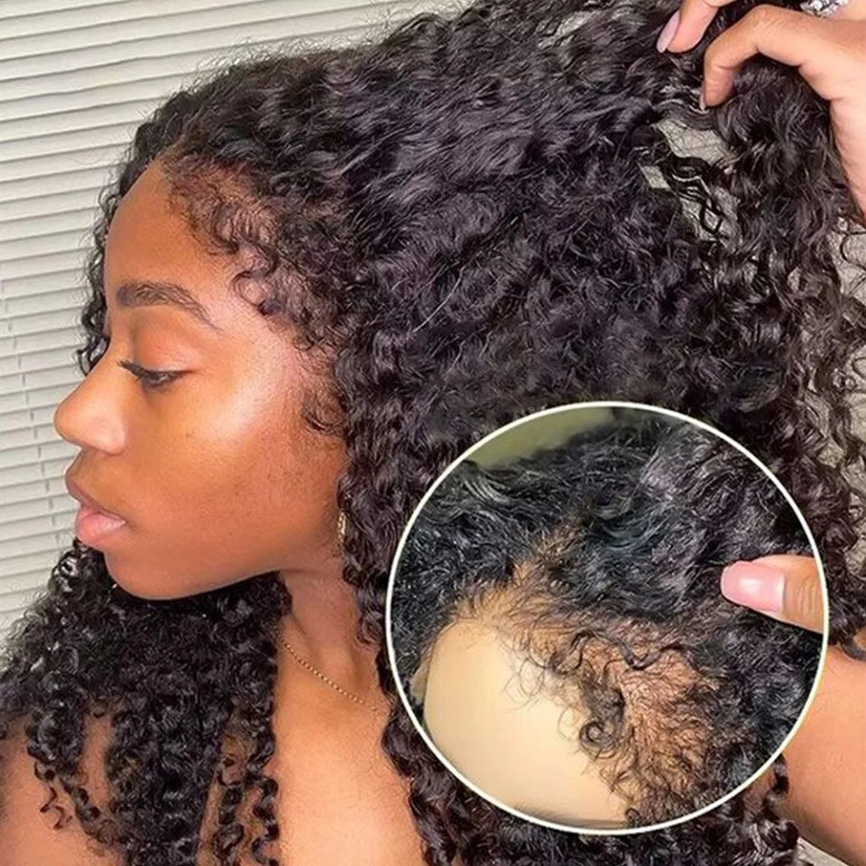 Kinky Curly Human Hair Wig With 4C Curly Edges Hairline Baby Hair 13x4 Transparent Lace Front Human Wig Easy To Wear Wig No Glue