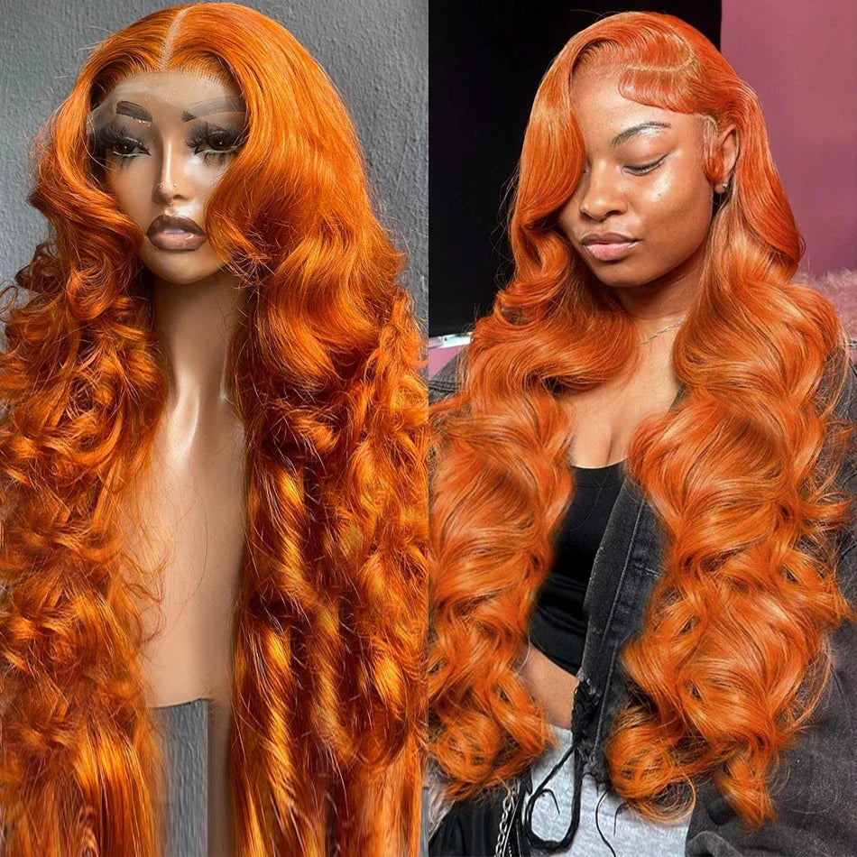 Luvin 13x4 13x6 220% Density Transparent HD Lace Front Wig Human Hair for Women Body Wave Remy Human Hair Ginger Orange 350#