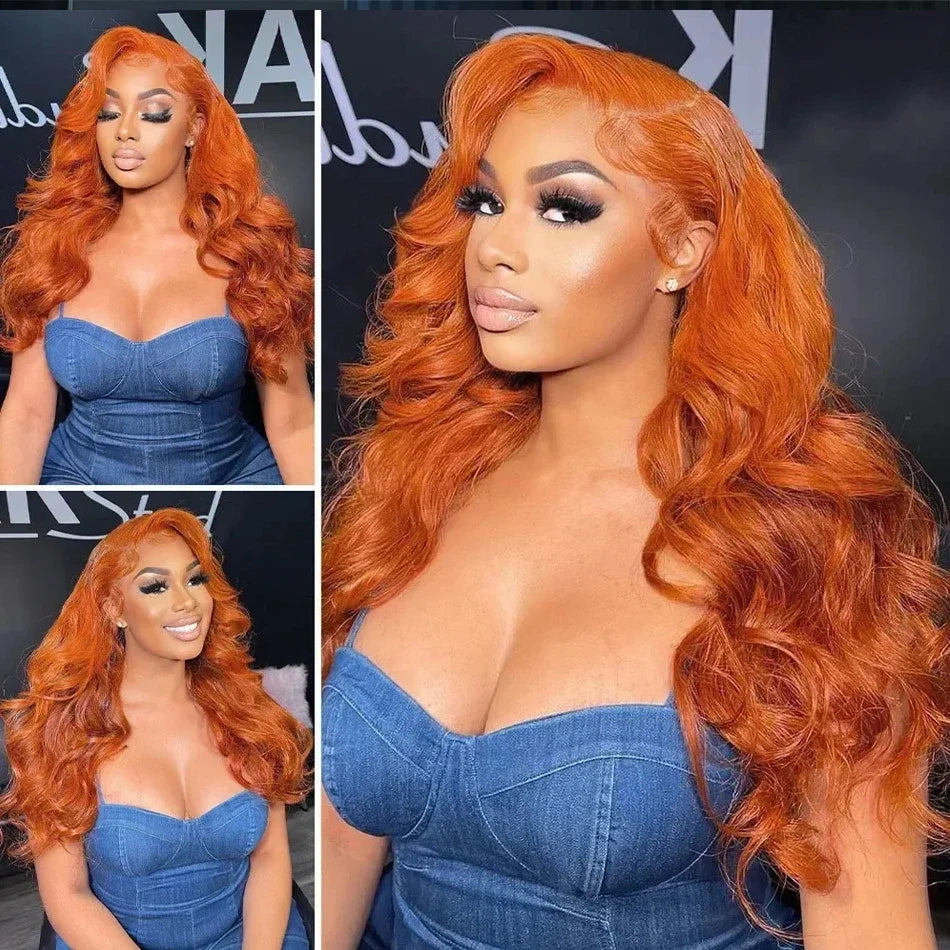 Luvin 13x4 13x6 220% Density Transparent HD Lace Front Wig Human Hair for Women Body Wave Remy Human Hair Ginger Orange 350#