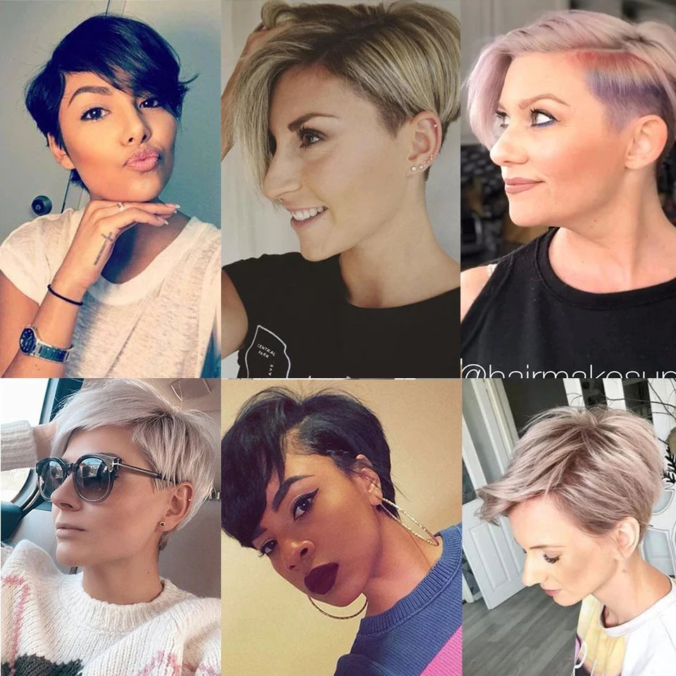 Short Pixie Straight Bob Human Hair L Lace Wigs For Women Brazilian Remy Hair Glueless Ombre 613 Colored Cheap Wigs