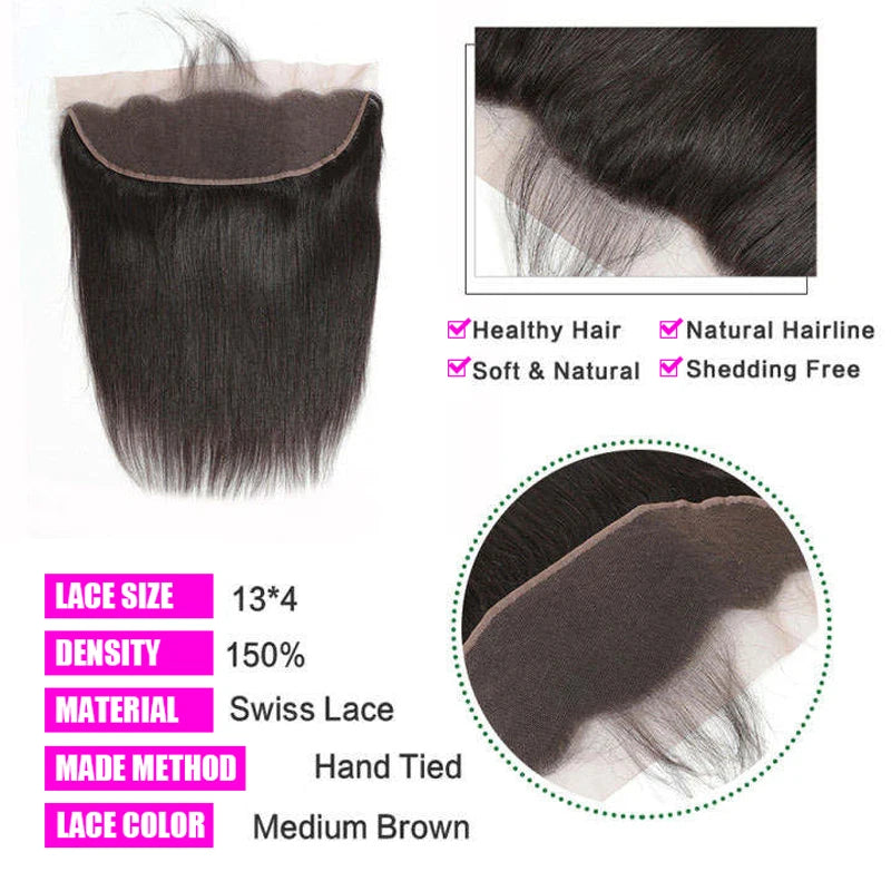 13x4 HD Transparent Lace Frontal 100% Human Hair Pre plucked Bleached Knots Natural Hair Line With Baby Hair 4x4 Lace Closure