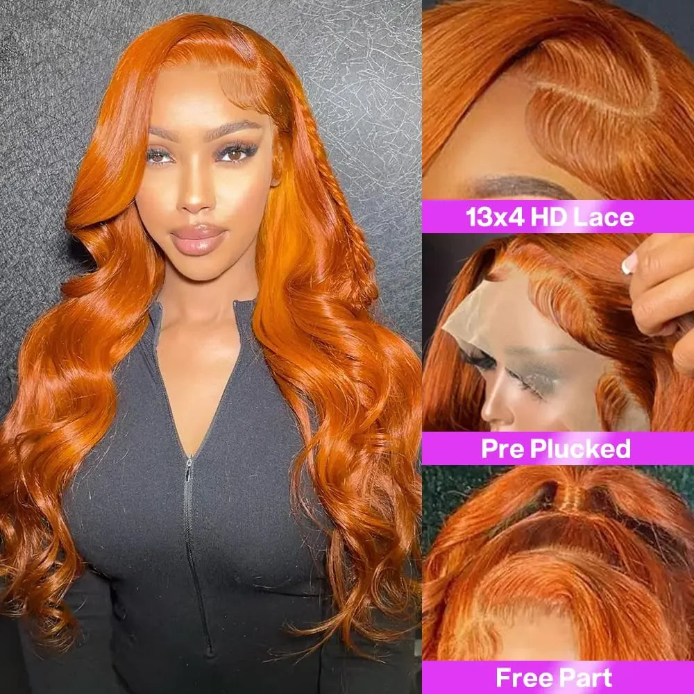 Luvin 13x4 13x6 220% Density Transparent HD Lace Front Wig Human Hair for Women Body Wave Remy Human Hair Ginger Orange 350#