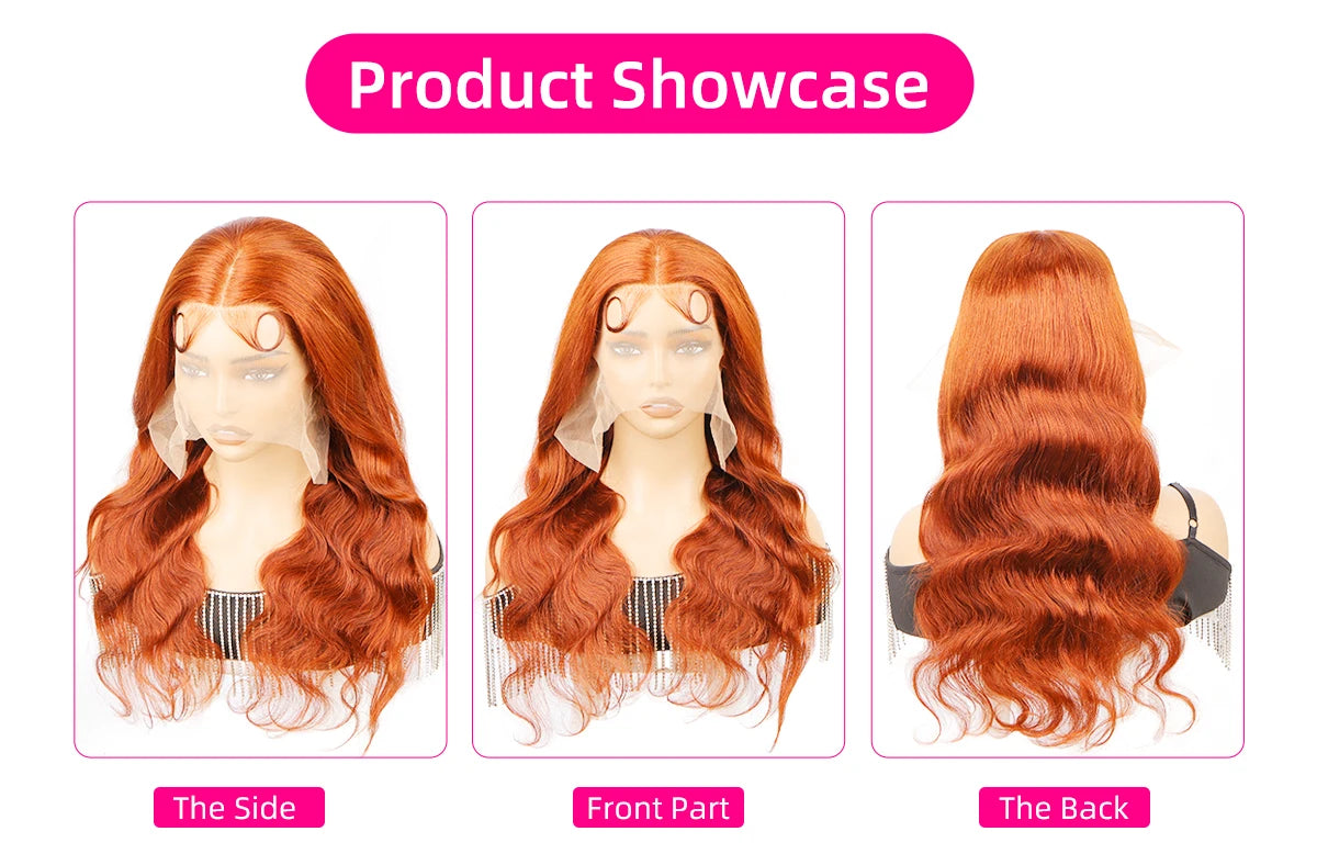 Ginger Orange 13x6 HD Lace Front Wigs Human Hair Bone Body Wave 13x4 Human Hair Lace Frontal Wigs Transparent Lace Wig For Women