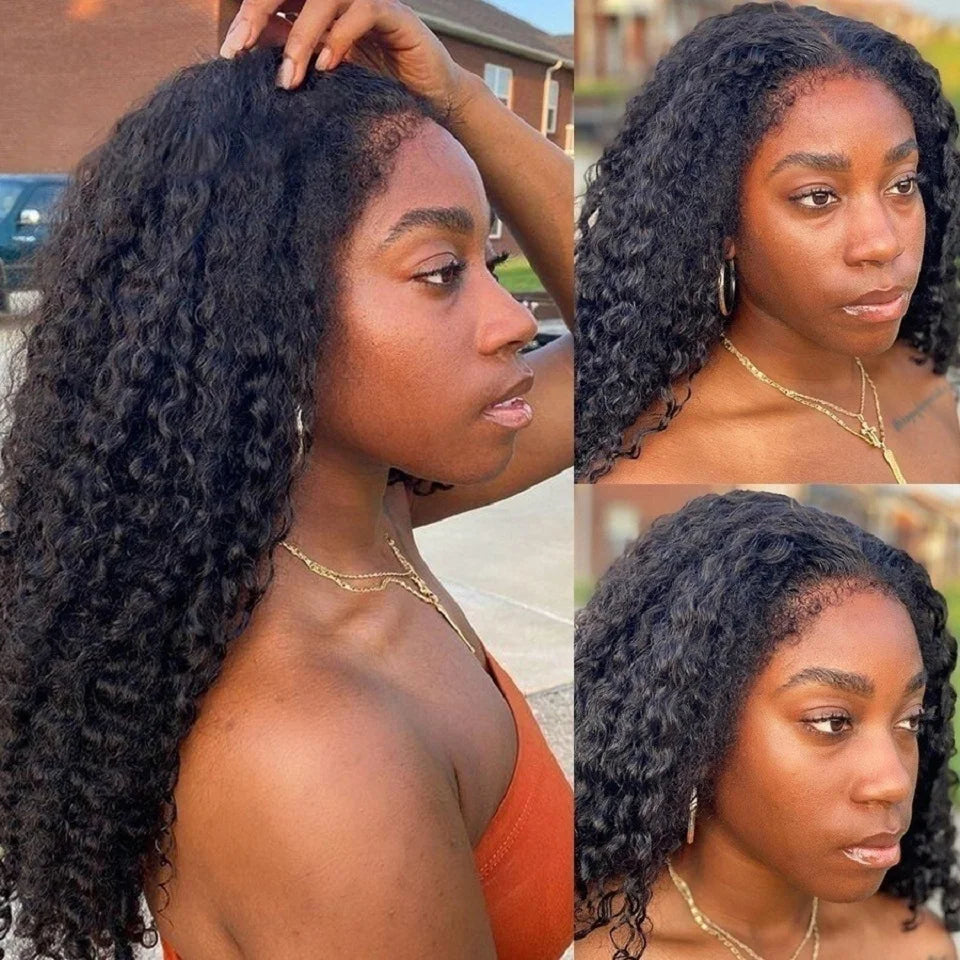 Kinky Curly Human Hair Wig With 4C Curly Edges Hairline Baby Hair 13x4 Transparent Lace Front Human Wig Easy To Wear Wig No Glue