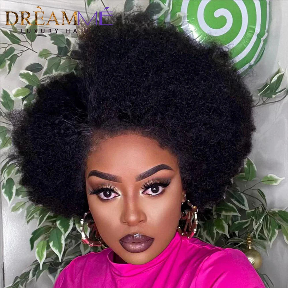 Afro Curly 360 Lace Wigs For Women Peruvian Remy Human Hair Kinky Curly 13x4 Lace Front Human Hair Wigs With 4c Kinky Hairline