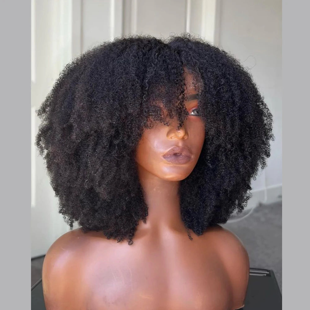 Afro Kinky Curly 13X6 Lace Front Human Hair Wigs For Black Women 4x4 Lace Closure Wig With Bang Brazilian 180% Density Remy Hair