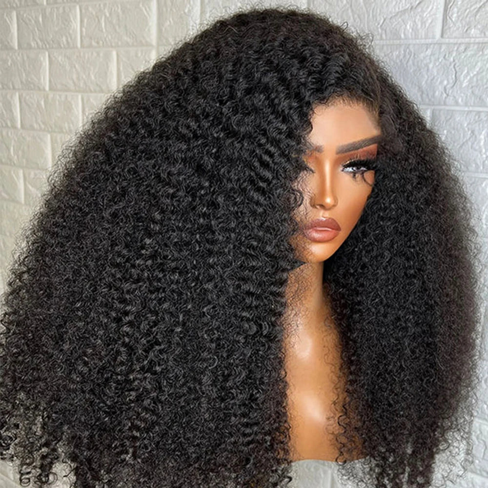 300% Density Kinky Curly 13X4 Hd Transparent Lace Frontal Human Hair Wig For Women Raw Indian Hair Natural Color Pre-Plucked