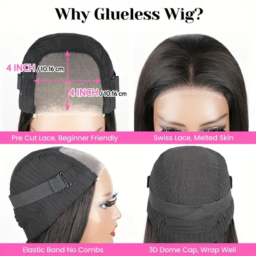 Wear And Go Bob Wigs Straight Glueless Bob Human Hair Wig Ready To Go 4x4 Transparent Lace Closure Wig For Women Pre Cut Lace Straight Wig Midulla 3 Day Wig