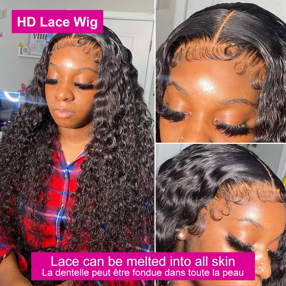 Nicelight Water Wave Transparent 13x6 Lace Frontal Wigs 30 Inch Brazilian Remy Pre Plucked Human Hair Wigs Curly Lace Front Wig