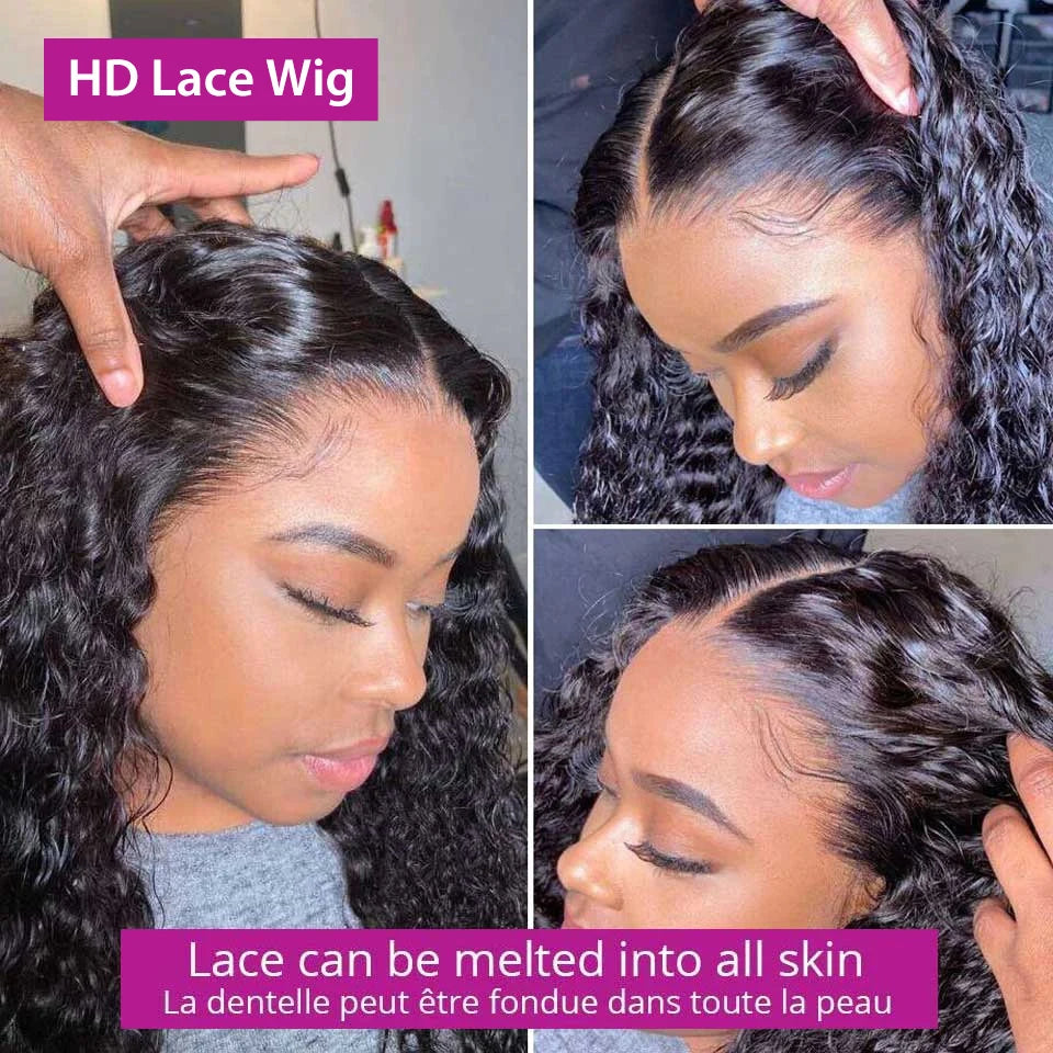Nicelight Water Wave Transparent 13x6 Lace Frontal Wigs 30 Inch Brazilian Remy Pre Plucked Human Hair Wigs Curly Lace Front Wig