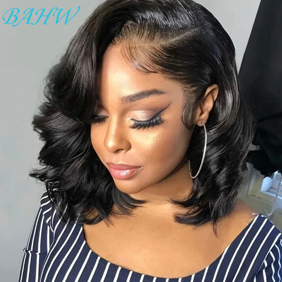 Brazilian Hair 13x4 Transparent Lace Frontal Body Wave Bob Wig 100% Virgin Human Hair Wig 4x4 Lace Closure Bob Wig Natural Color