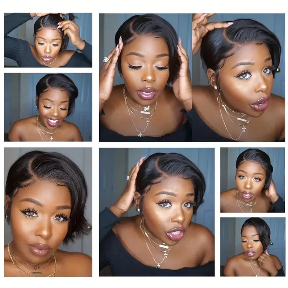 Short Pixie Straight Bob Human Hair L Lace Wigs For Women Brazilian Remy Hair Glueless Ombre 613 Colored Cheap Wigs