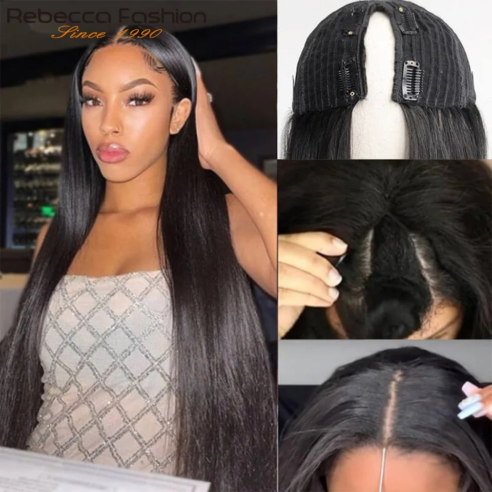Rebecca Straight Hair U Part Human Hair Wigs For Women Natural Black Brown Brazilian Straight Human Hair V Part Wigs U Shape Wig