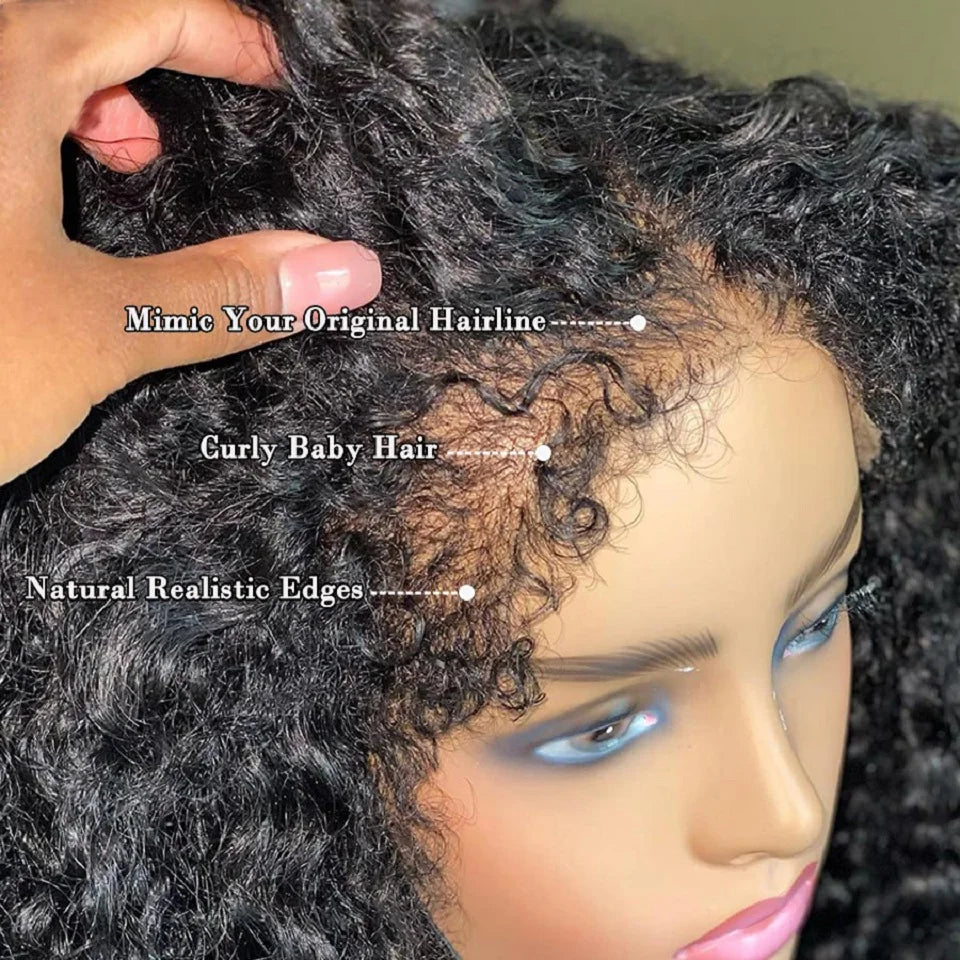 Kinky Curly Human Hair Wig With 4C Curly Edges Hairline Baby Hair 13x4 Transparent Lace Front Human Wig Easy To Wear Wig No Glue