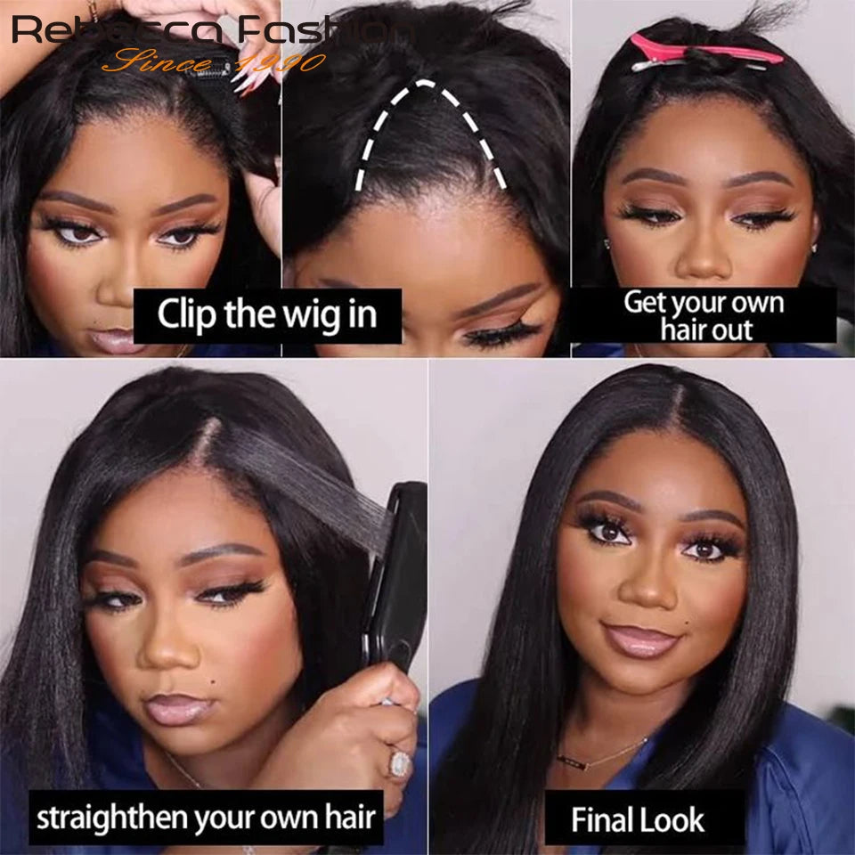 Rebecca Straight Hair U Part Human Hair Wigs For Women Natural Black Brown Brazilian Straight Human Hair V Part Wigs U Shape Wig