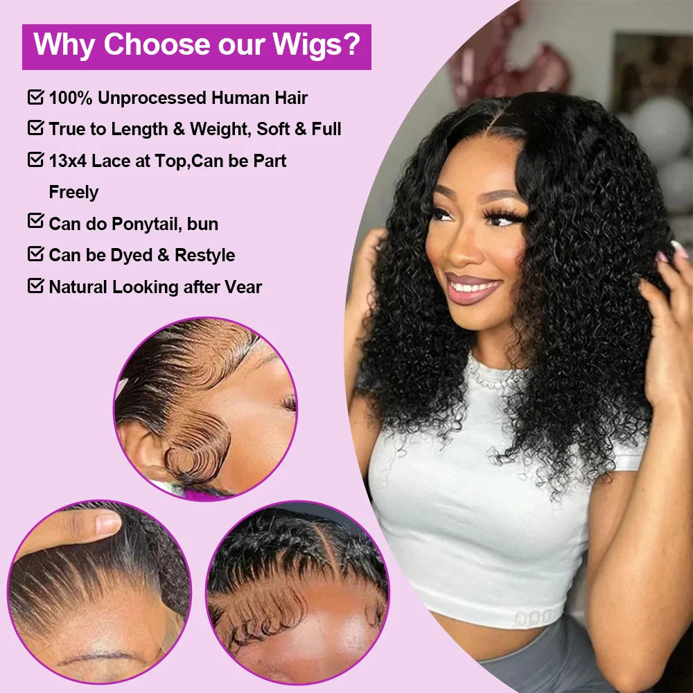 13x1 Curly Short Bob Lace Wigs Brazilian 4x4 Bob Lace Closure Wig Glueless Deep Wave Lace Frontal Human Hair Wigs For Women 220%