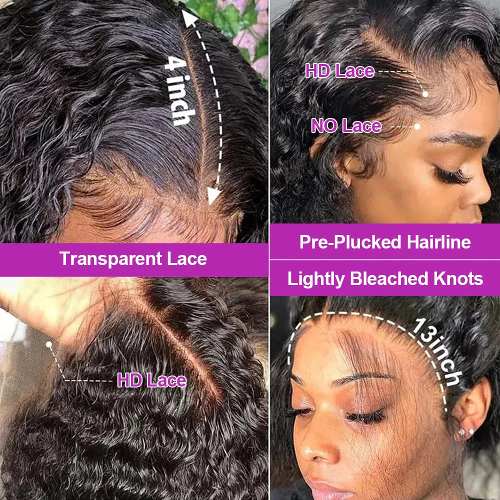 13x1 Curly Short Bob Lace Wigs Brazilian 4x4 Bob Lace Closure Wig Glueless Deep Wave Lace Frontal Human Hair Wigs For Women 220%