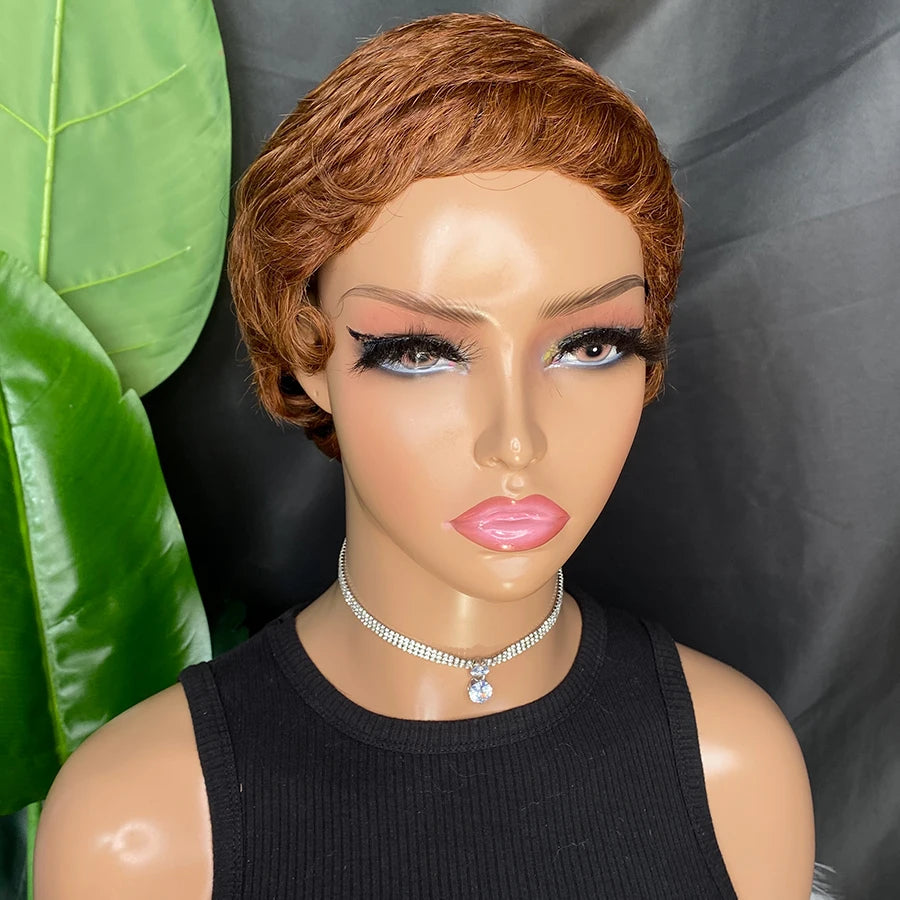150% Density Chic Pixie Cut Human Hair Wig with Bangs - Brazilian Non-Lace Front, Full Machine-Made for Everyday Elegance