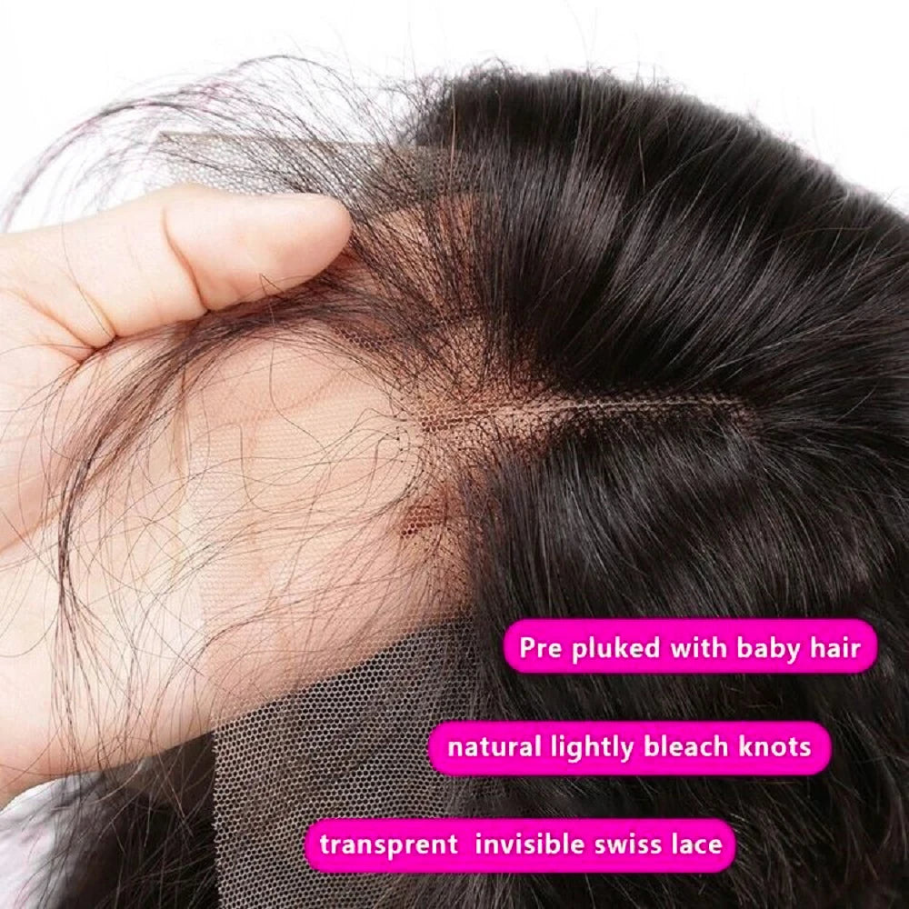 13x4 HD Transparent Lace Frontal 100% Human Hair Pre plucked Bleached Knots Natural Hair Line With Baby Hair 4x4 Lace Closure