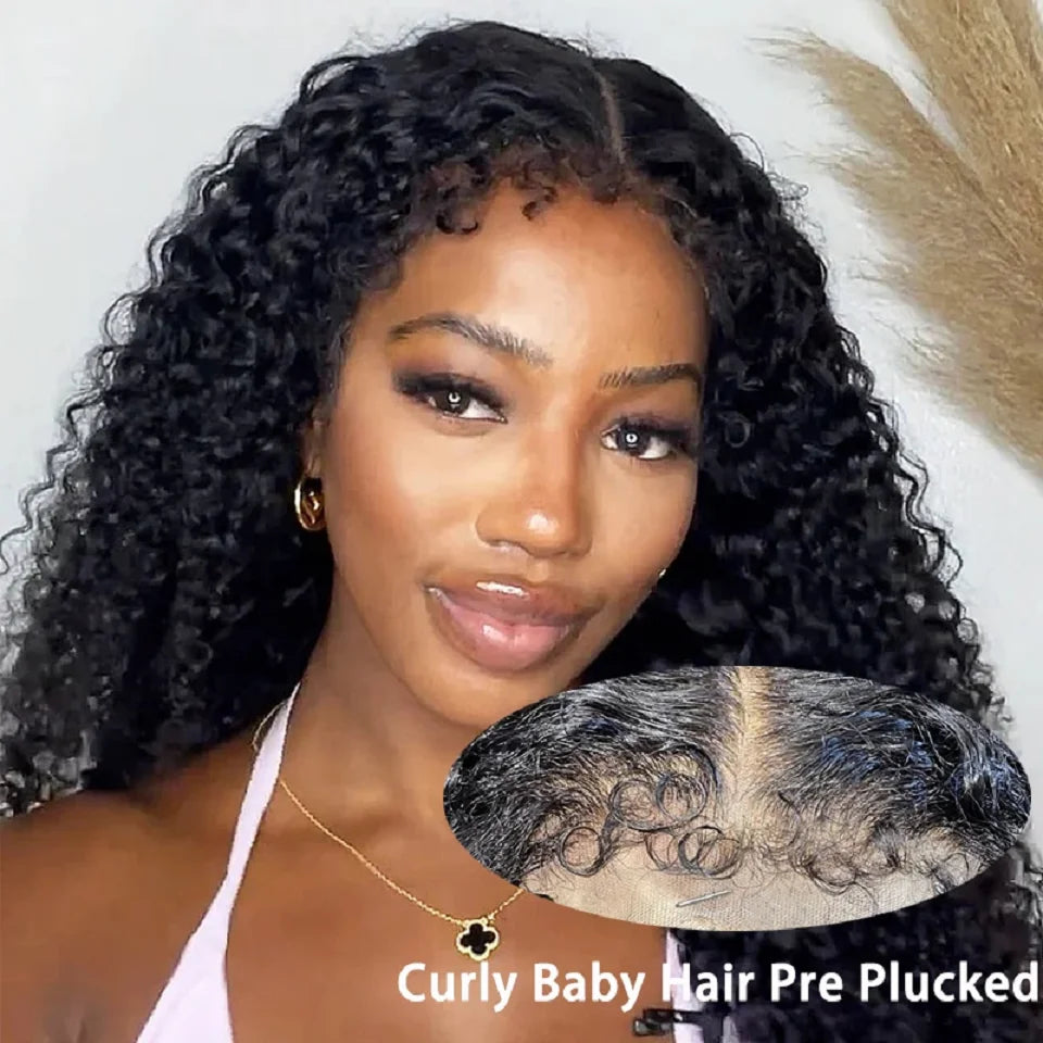 Kinky Curly Human Hair Wig With 4C Curly Edges Hairline Baby Hair 13x4 Transparent Lace Front Human Wig Easy To Wear Wig No Glue