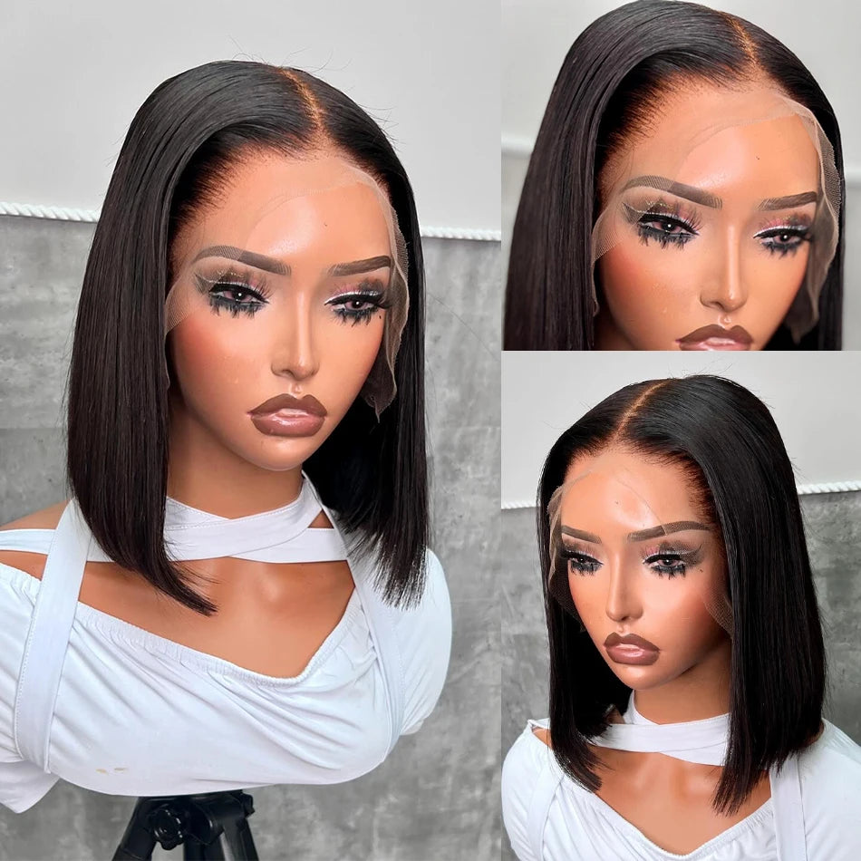 5X5 Closure Bob Short Wig Human Hair Bone Straight Preplucked 13X4 13X6 HD Transparent Frontal Lace Wigs For Women 250%