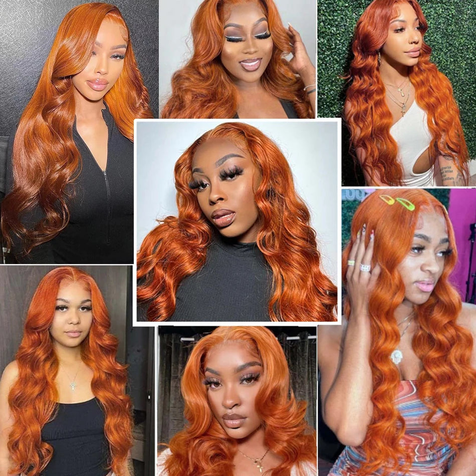 Ginger Orange 13x6 HD Lace Front Wigs Human Hair Bone Body Wave 13x4 Human Hair Lace Frontal Wigs Transparent Lace Wig For Women