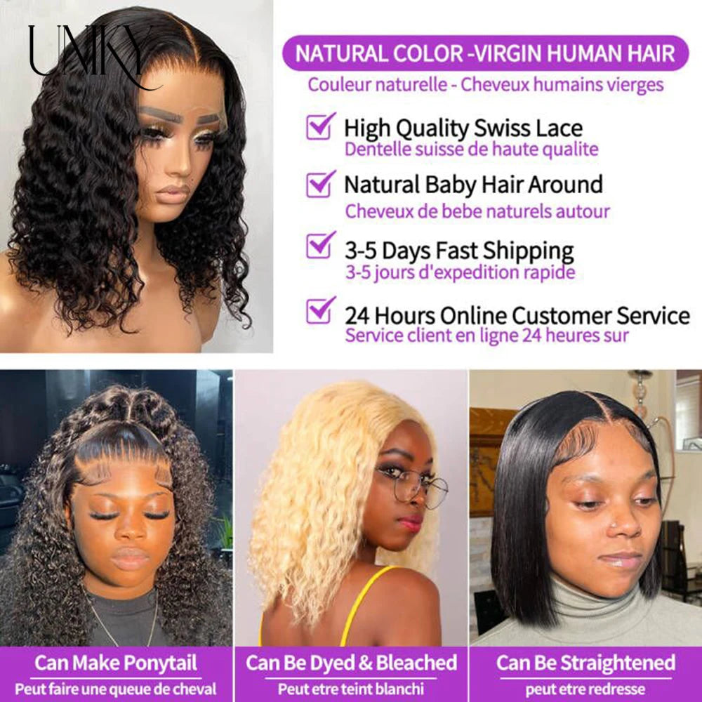 Short Bob Wig Lace Front Human Hair Wigs Deep Wave 13x4 Lace Frontal Wig Short Water Curly 4x4 Lace Closure Deep Curly Bob Wig