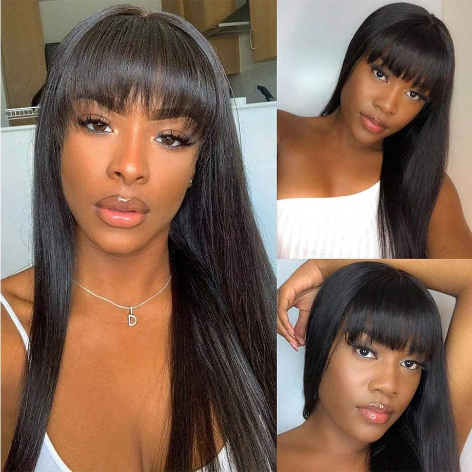 3x1 Middle Part Human Hair Wigs With Bangs Cheap Straight Wigs For Black Women 30 32 Inch Brazilian Wigs 100% Human Hair Wig