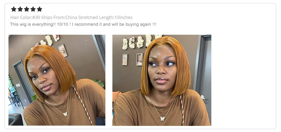 Ginger Short Bob Human Hair Wigs Blonde Lace Front Wig Peruvian Straight Orange Burgundy Red 13x1 Transparent Part Lace Bob Wig