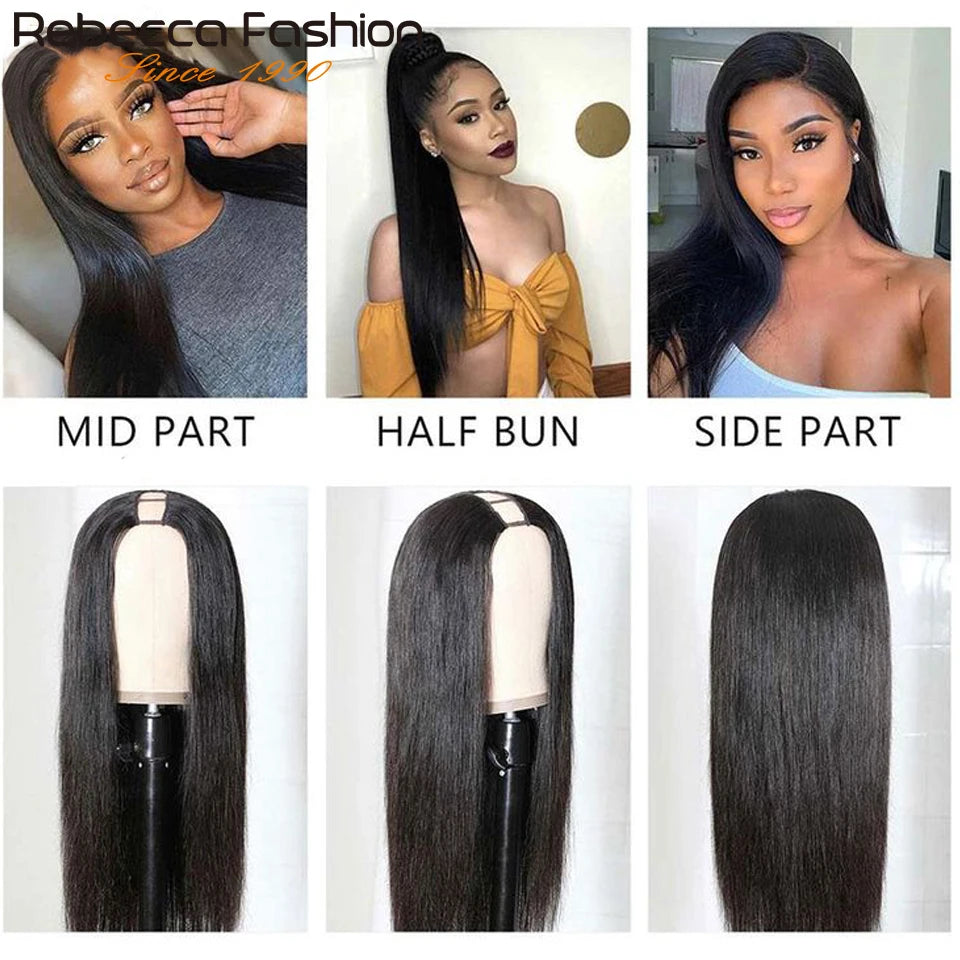 Rebecca Straight Hair U Part Human Hair Wigs For Women Natural Black Brown Brazilian Straight Human Hair V Part Wigs U Shape Wig