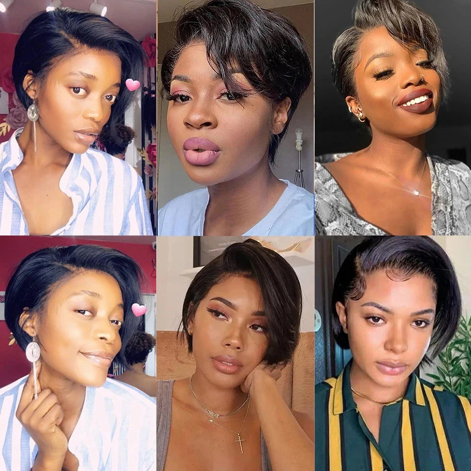Short Pixie Straight Bob Human Hair L Lace Wigs For Women Brazilian Remy Hair Glueless Ombre 613 Colored Cheap Wigs