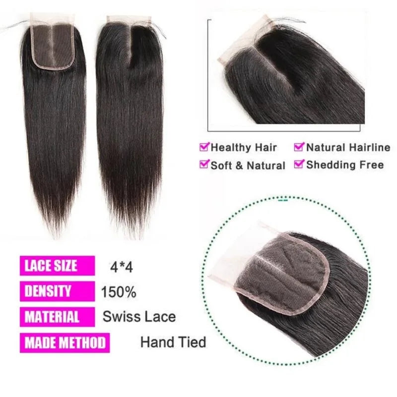 13x4 HD Transparent Lace Frontal 100% Human Hair Pre plucked Bleached Knots Natural Hair Line With Baby Hair 4x4 Lace Closure