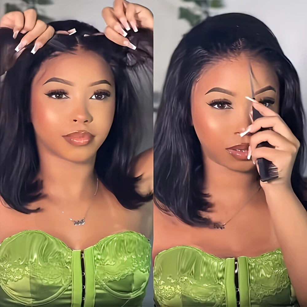 Wear And Go Bob Wigs Straight Glueless Bob Human Hair Wig Ready To Go 4x4 Transparent Lace Closure Wig For Women Pre Cut Lace Straight Wig Midulla 3 Day Wig