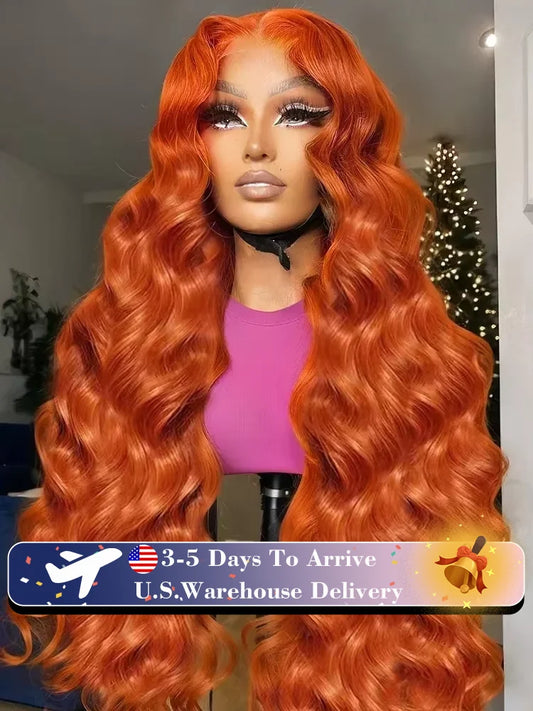 YKB Ginger Body Wave 13x6 HD Lace Front Wigs Human Hair 200 Density 350 Orange Colored Brazilian Remy Hair Pre Plucked For Women