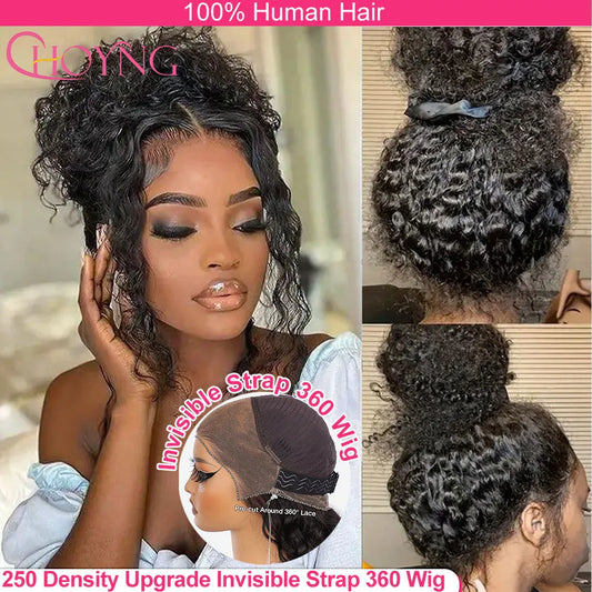 250 Density Invisible Strap Curly 360 Full Lace Front Human Hair Wig 30 Inch Water Wave Lace Frontal Wig Glueless Wig Human Hair