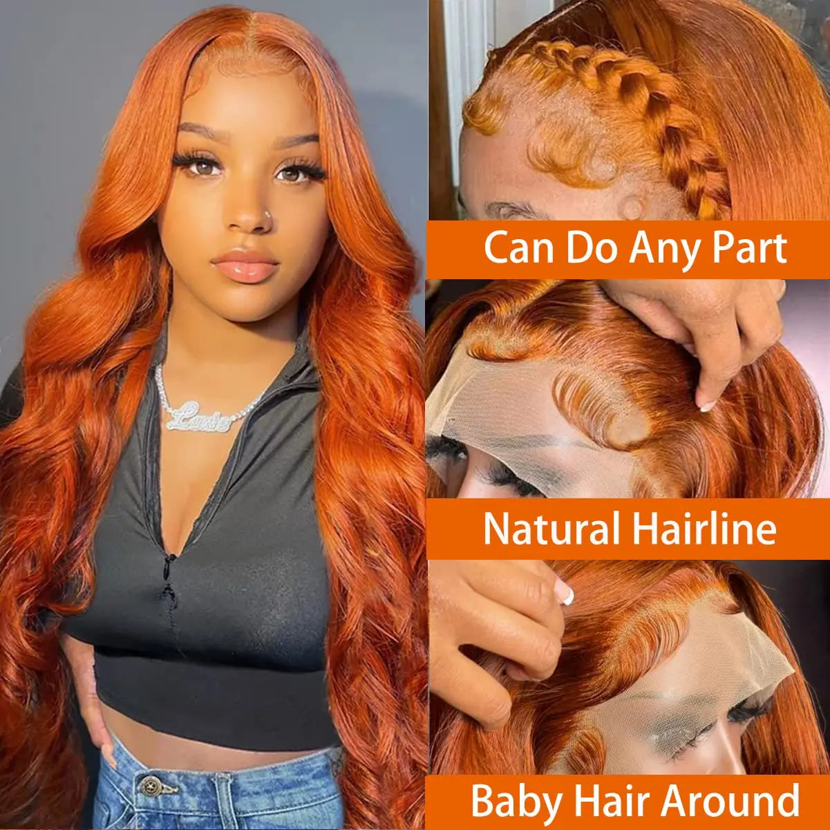 Orange Ginger 13x6 Lace Front Wigs Human Hair Body Wave 13x4 HD Transparent Lace Frontal Wig 180% Density Ginger Human Hair Wig