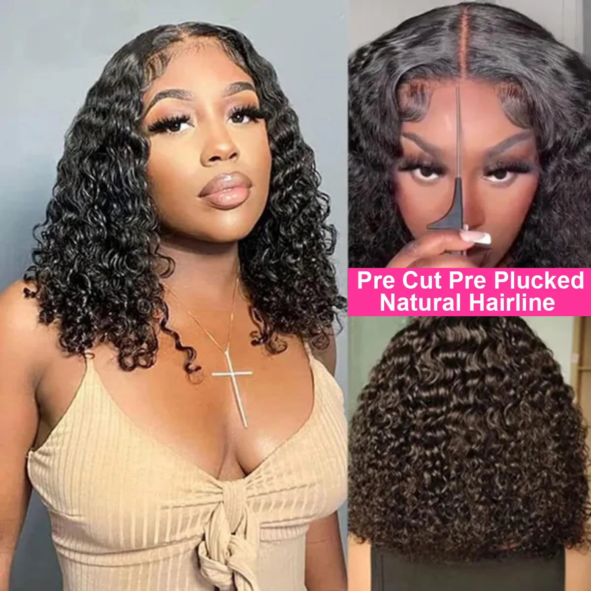 Pre Cut No Glue Deep Wave 13x4 Lace Frontal Wig Short Bob Wig Jerry Curly 7x5 Glueless Wig Human Hair Ready Go Wig For Women