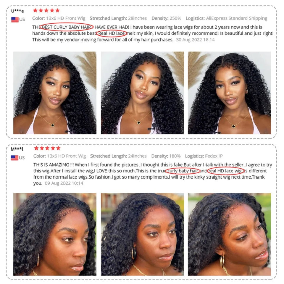 Kinky Curly Human Hair Wig With 4C Curly Edges Hairline Baby Hair 13x4 Transparent Lace Front Human Wig Easy To Wear Wig No Glue