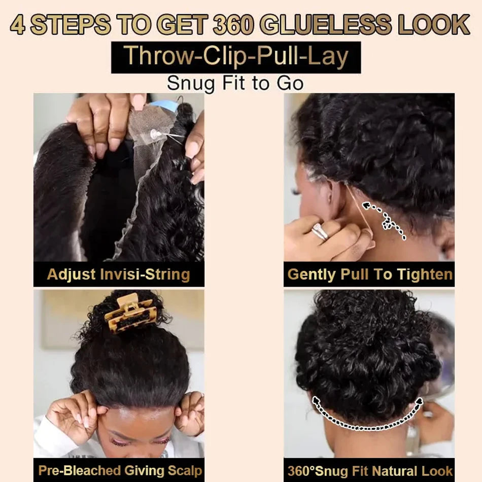 360 Lace Front Wig Human Hair Deep Wave Invisi Strap Snug Fit 360 Transparent HD Lace Frontal Wigs Pre Cut Lace Wig Ossilee