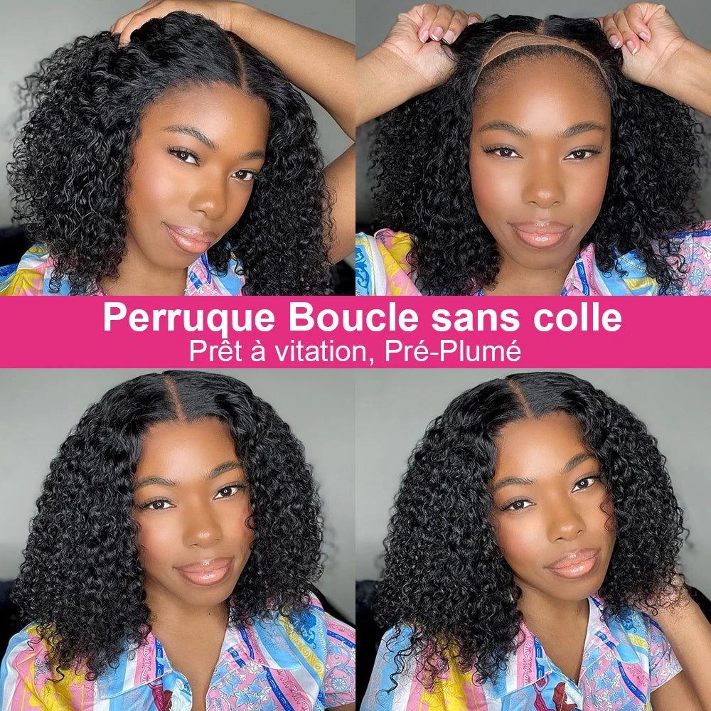 Pre Cut No Glue Deep Wave 13x4 Lace Frontal Wig Short Bob Wig Jerry Curly 7x5 Glueless Wig Human Hair Ready Go Wig For Women