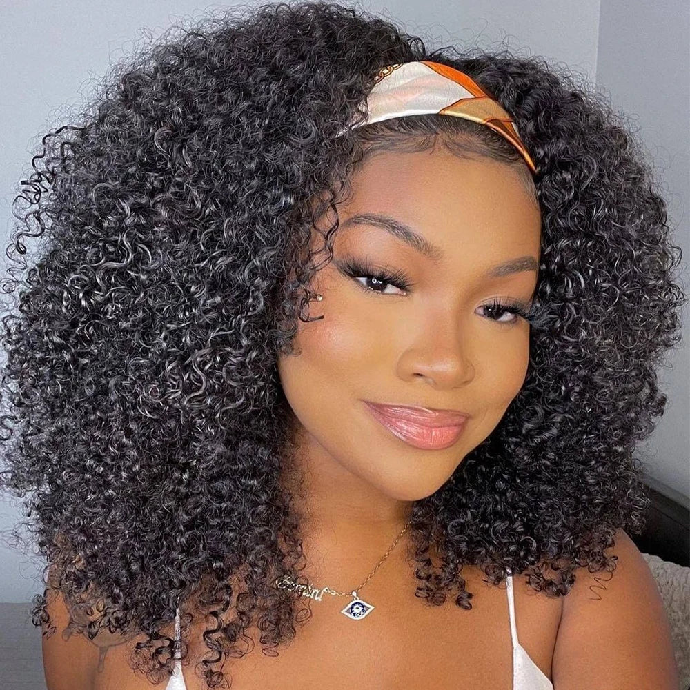 Human Hair Wigs Deep Wave Headband Wigs for Black Women No Lace Remy Hair Water Wave Headband Wigs KInky Curly 12-28 Inch Mobok