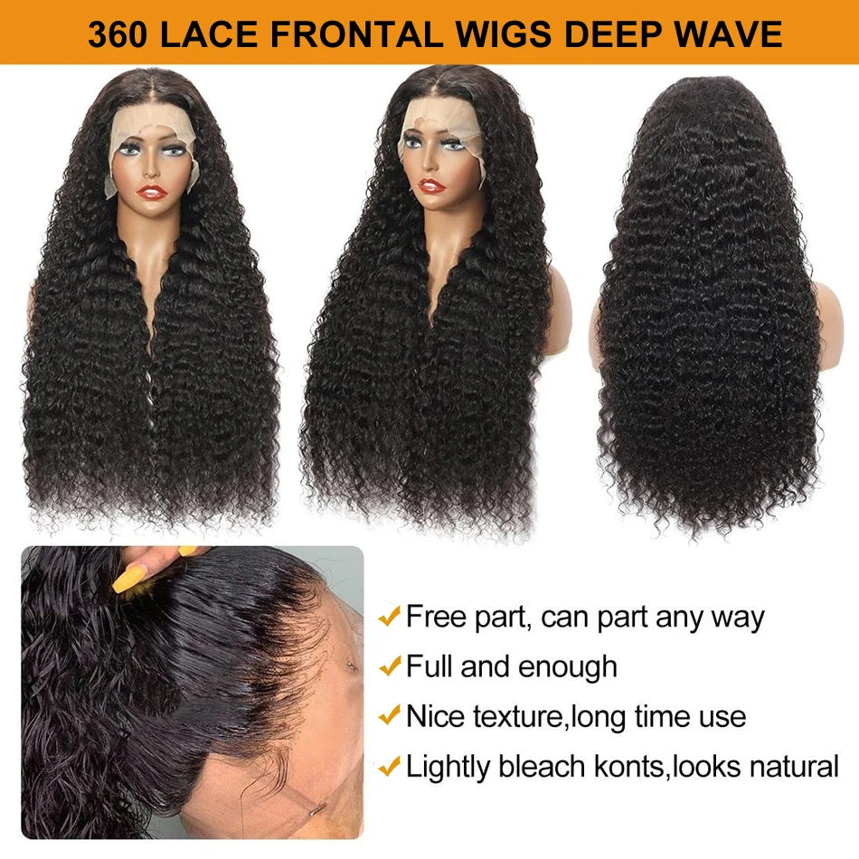 360 Lace Front Wig Human Hair Deep Wave Invisi Strap Snug Fit 360 Transparent HD Lace Frontal Wigs Pre Cut Lace Wig Ossilee